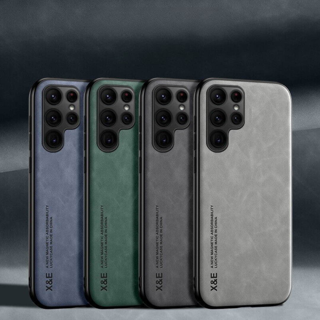 Slim Magnetic Phone Case - Faux Leather Cover Featuring Camera Guard