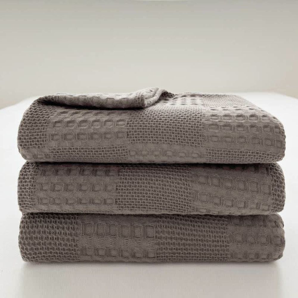 Cozy Blush Waffle Checkered Throw Blanket for Home Decor