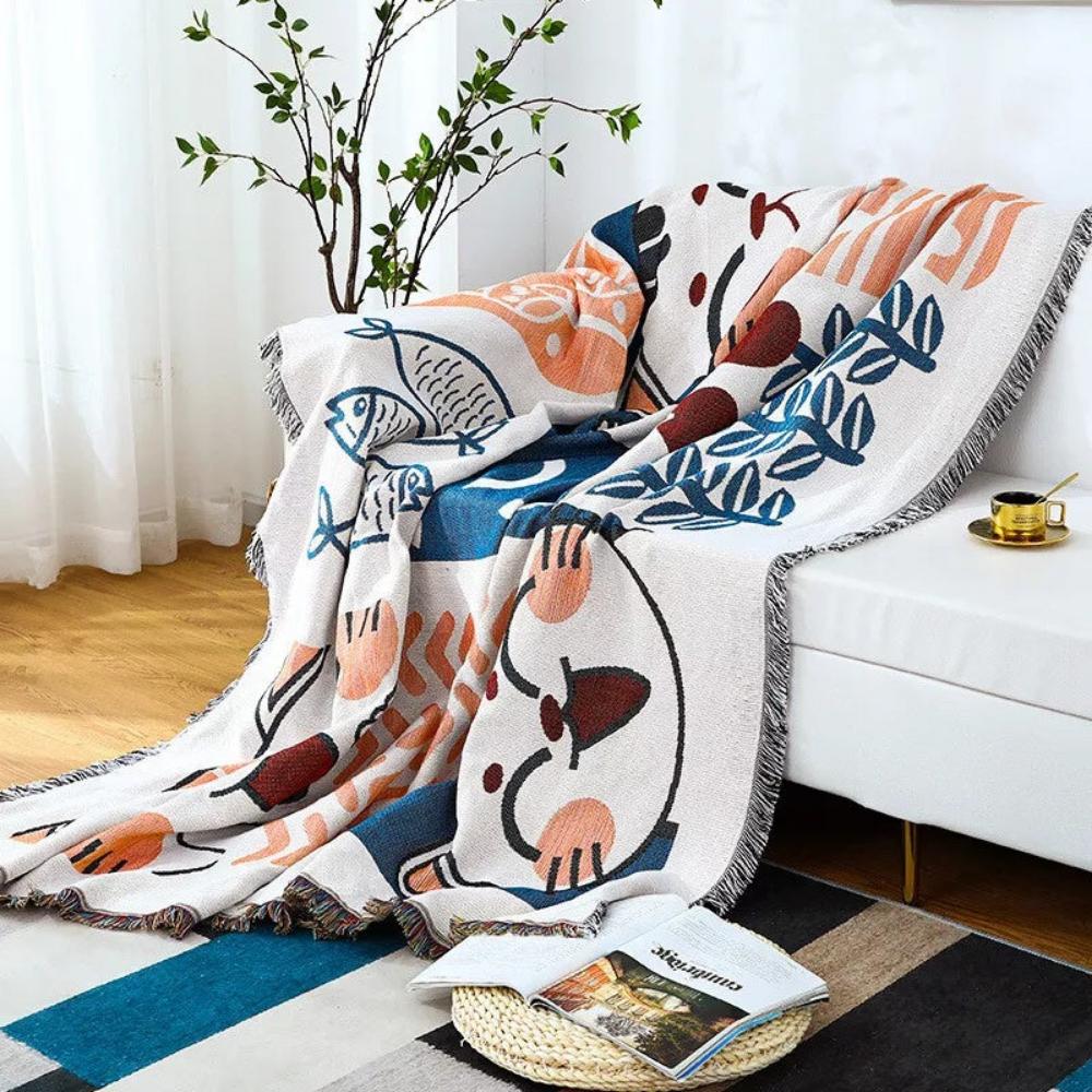 All-Season Couch Cover with Tassels - Stylish Sofa Protector