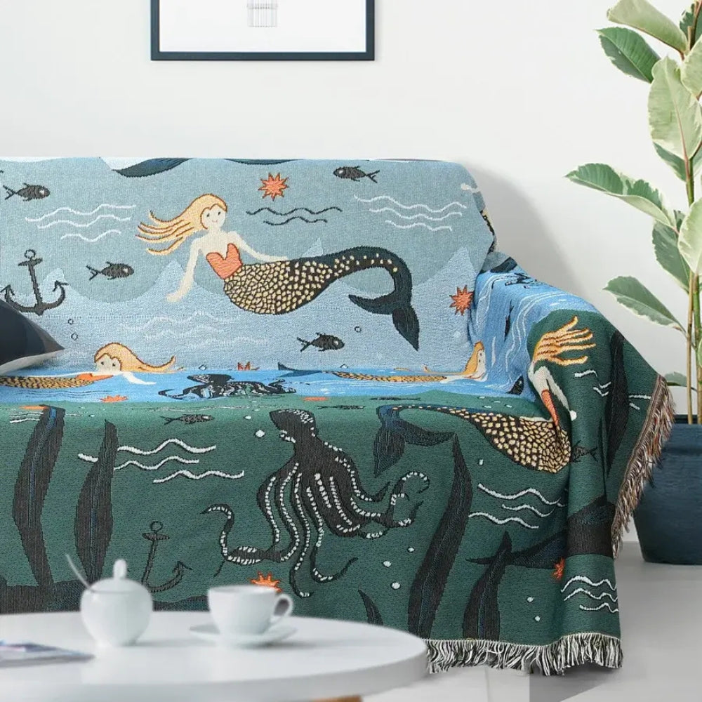 Mermaid Underwater Couch Cover - Waterproof Sofa Protector for Kids
