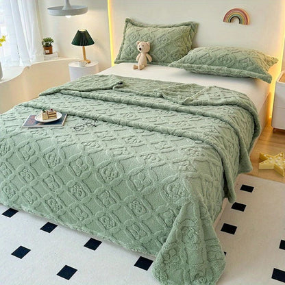Cozy Leaf Embroidery Fleece Blanket for Winter Warmth & Comfort