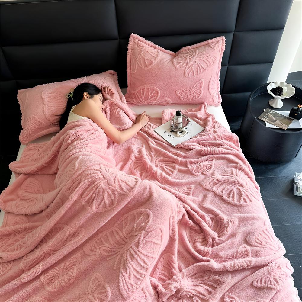 Soft Butterfly Jacquard Flannel Throw Blanket for Cozy Home Decor
