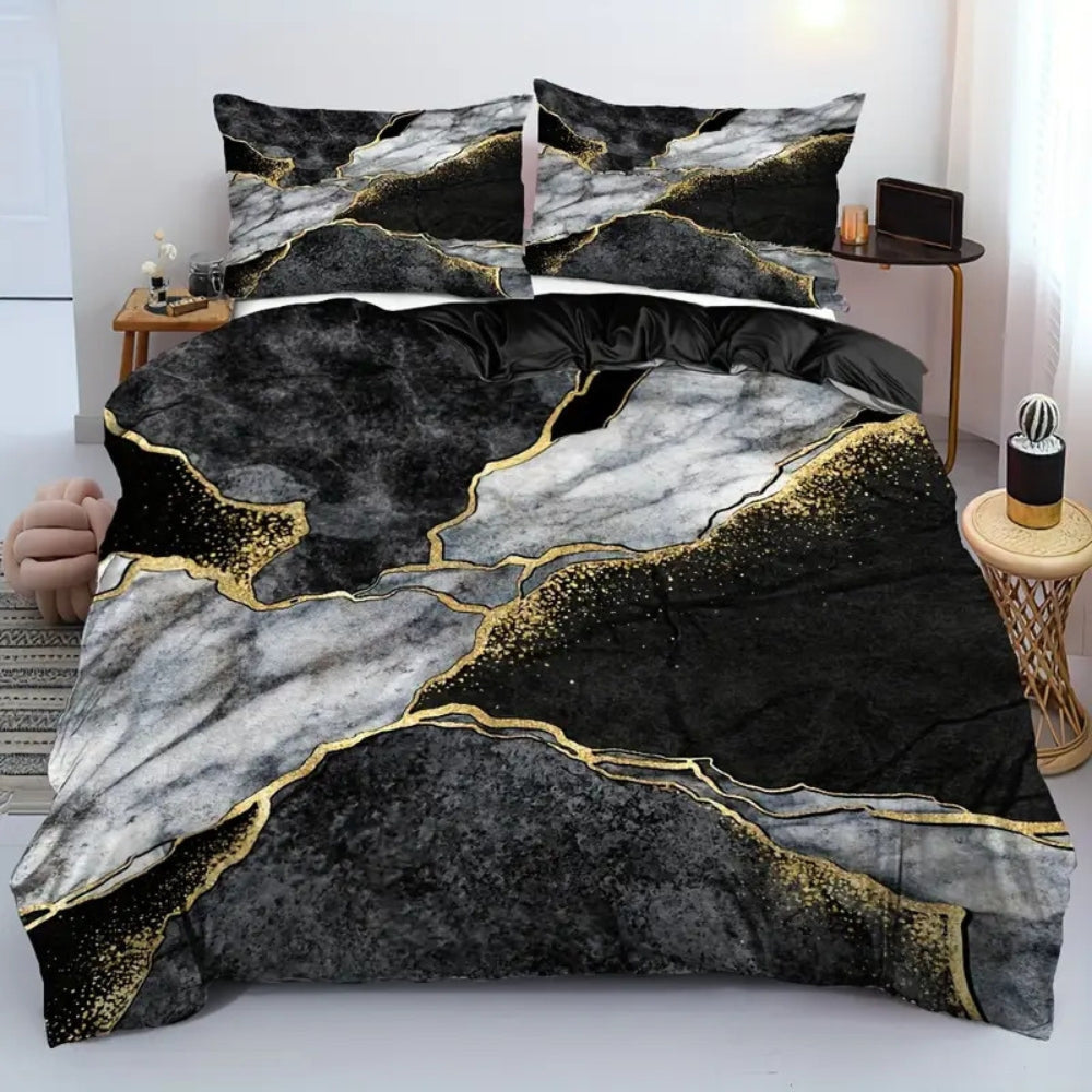 Luxury Jade Green Gold Accent Quilt Cover Set - Elegant Bedding Set