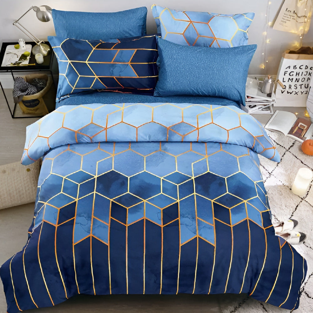 Golden Cosmo Hive | 3-Piece Luxury Quilt Cover Set for Bedding