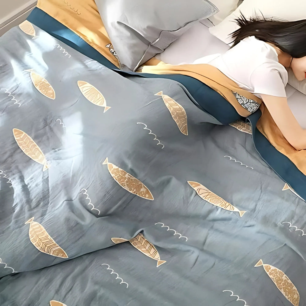 Reversible Cotton Gauze Blanket for Baby - Golden Fish Design