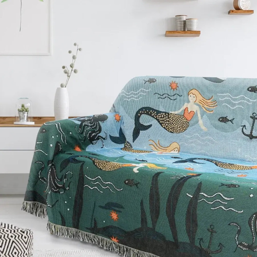Mermaid Underwater Couch Cover - Waterproof Sofa Protector for Kids