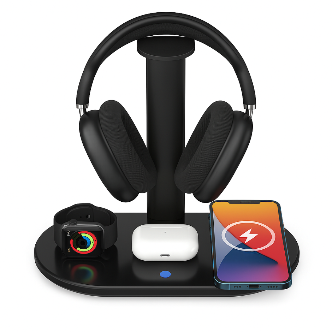 4 - in - 1 Wireless Charging Station Featuring Headphone Stand - Multi - Device Desk Charger