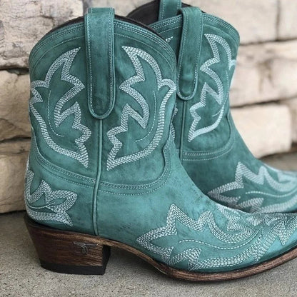 Contemporary Western Fashion Embroidered Ankle Cowboy Boots for Women