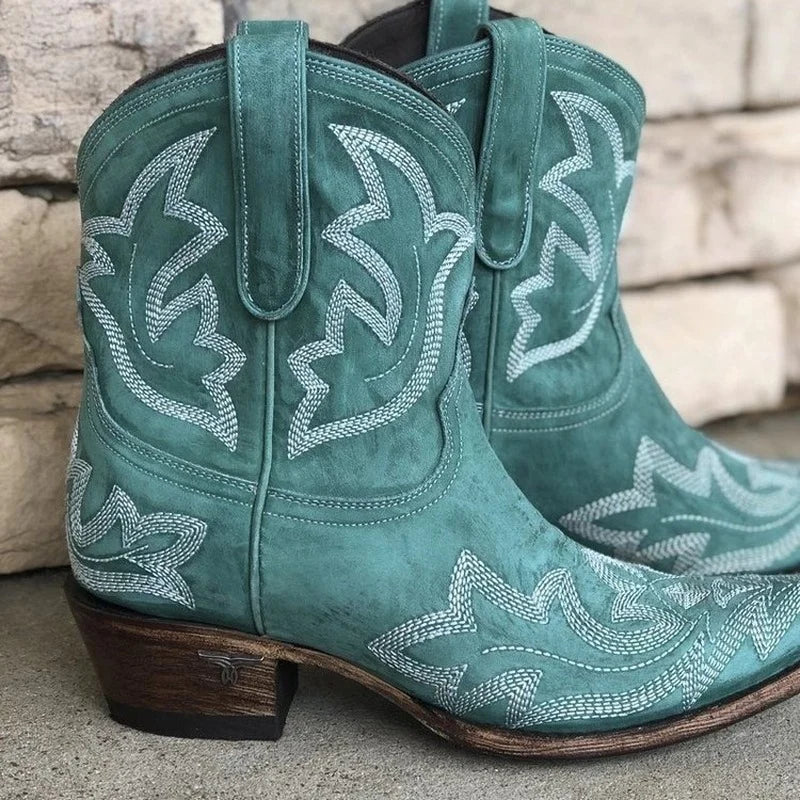 Contemporary Western Fashion Embroidered Ankle Cowboy Boots for Women