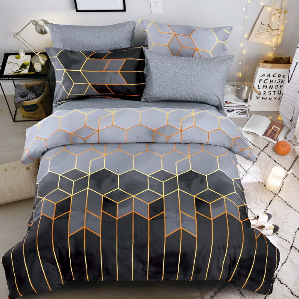 Golden Cosmo Hive | 3-Piece Luxury Quilt Cover Set for Bedding