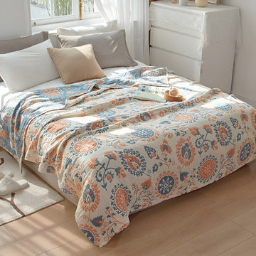 Reversible Floral Cotton Blanket - Cozy Rustic Throw for Home Decor