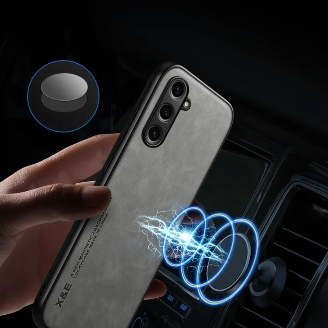 Slim Magnetic Phone Case - Faux Leather Cover Featuring Camera Guard