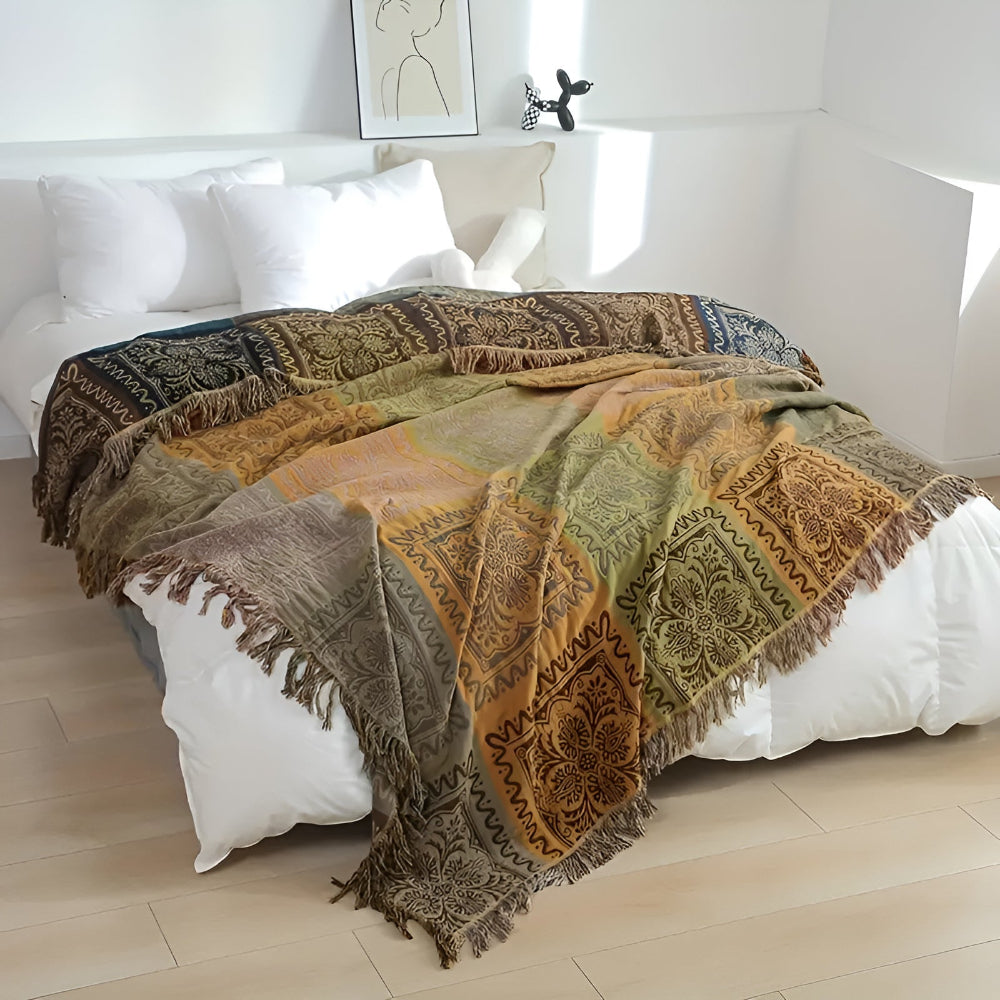 Boho Mandala Tassel Throw Blanket for Cozy Home Decor