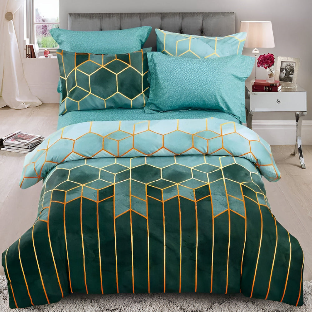 Golden Cosmo Hive | 3-Piece Luxury Quilt Cover Set for Bedding
