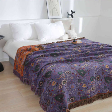Soft Peacock Tassel Cotton Throw Blanket for Cozy Home Decor