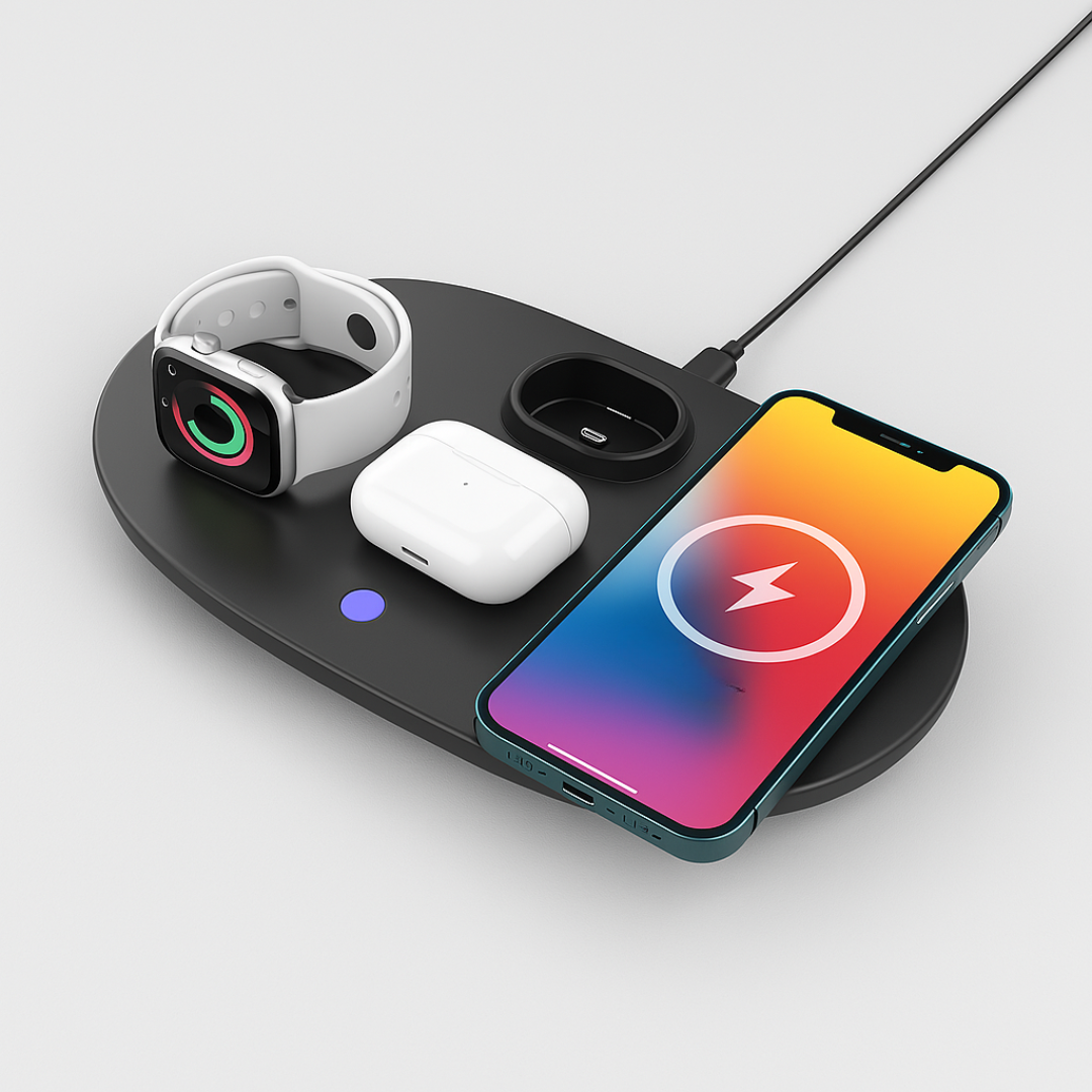 4 - in - 1 Wireless Charging Station Featuring Headphone Stand - Multi - Device Desk Charger