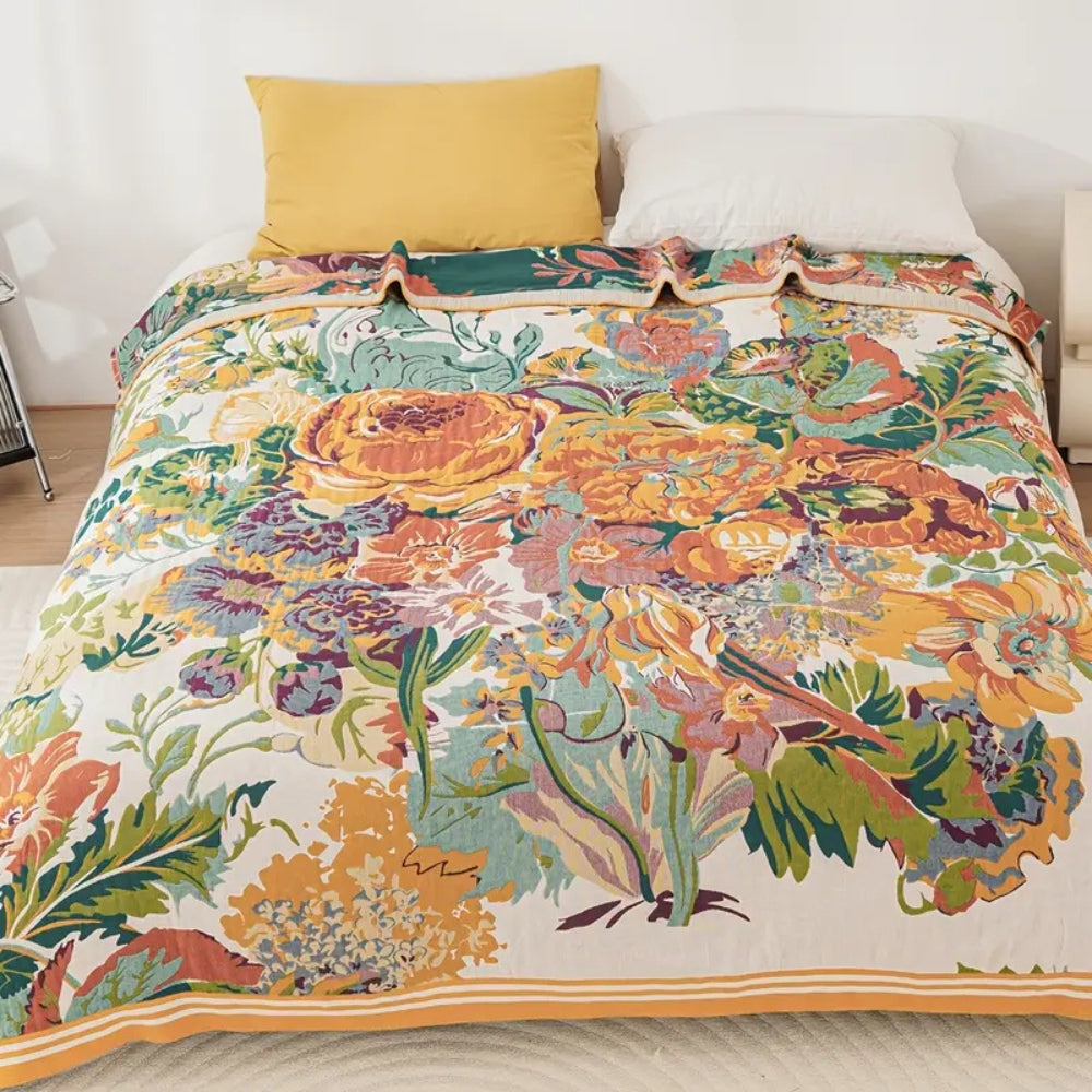 Cozy Sienna Floral Cotton Throw Blanket for Home Decor & Comfort