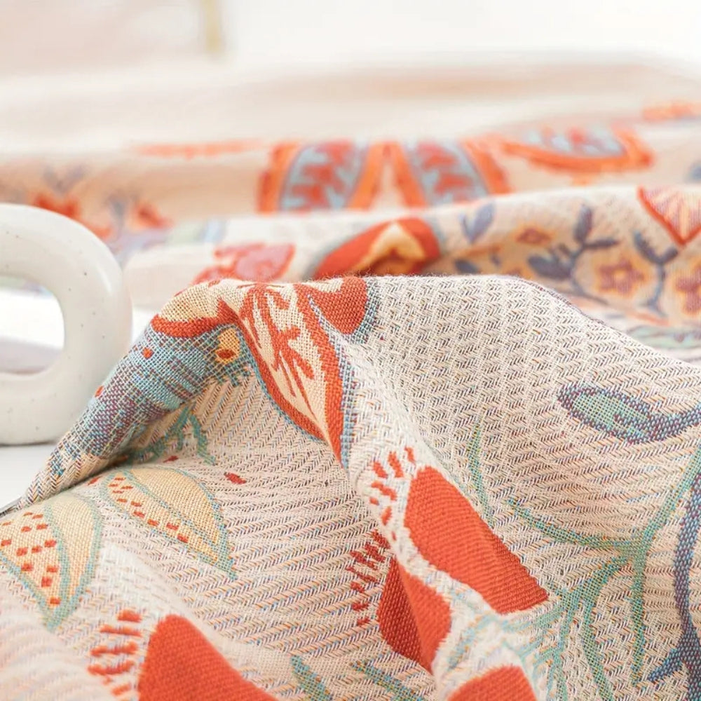 Reversible Cotton Throw Blanket - Vineyard Blossom Design for Cozy Living