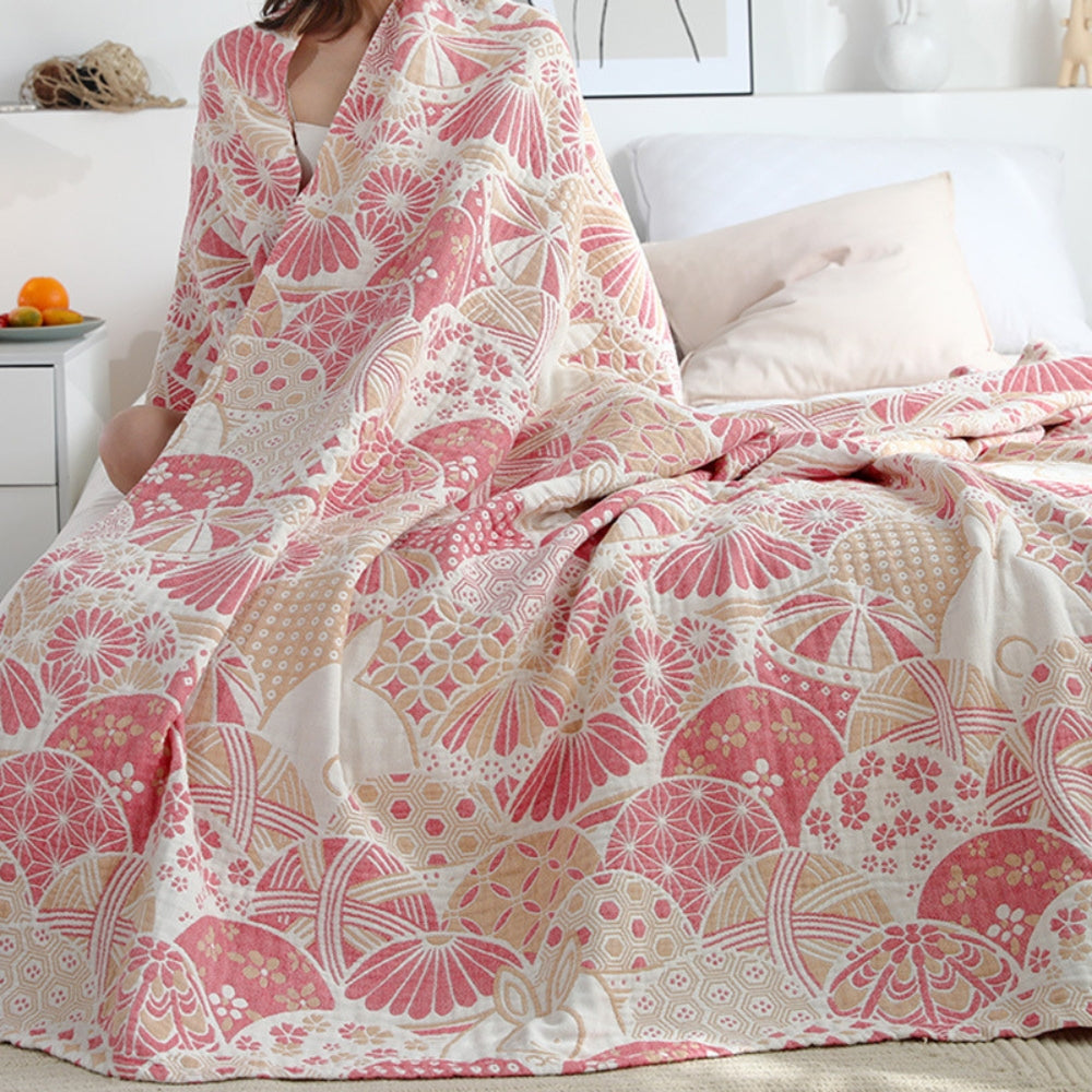 Cozy Four-Layer Cotton Throw Blanket for Home & Travel Comfort