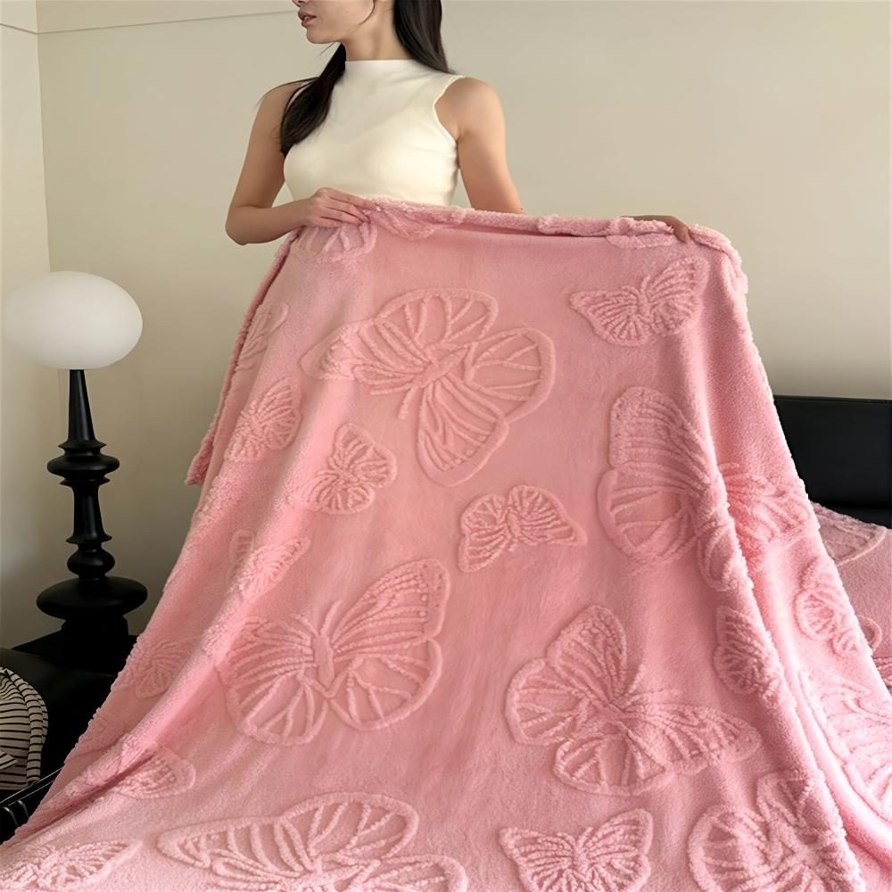 Soft Butterfly Jacquard Flannel Throw Blanket for Cozy Home Decor