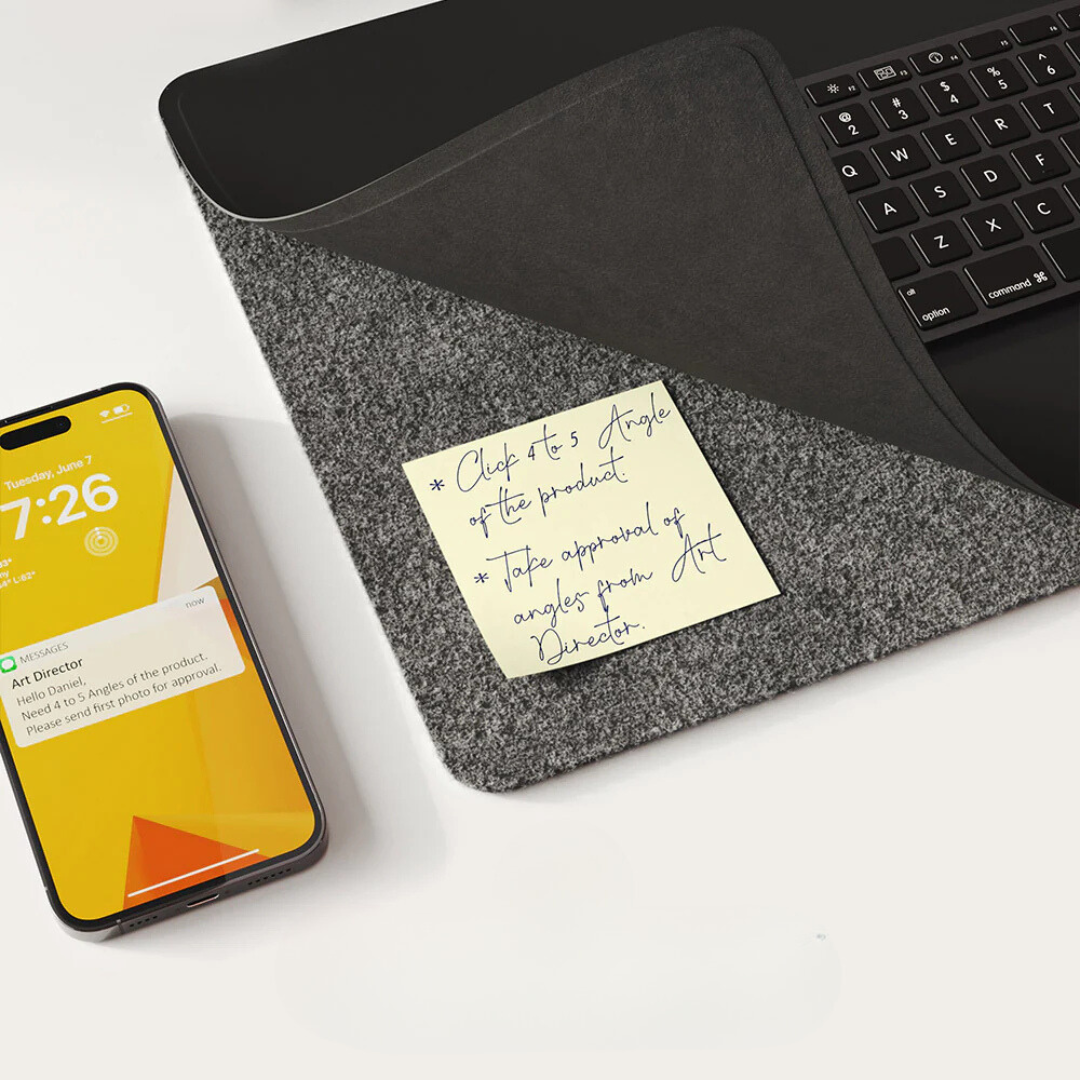 Wireless Charging Desk Mat - Large Non - Slip Faux Leather Desk Pad