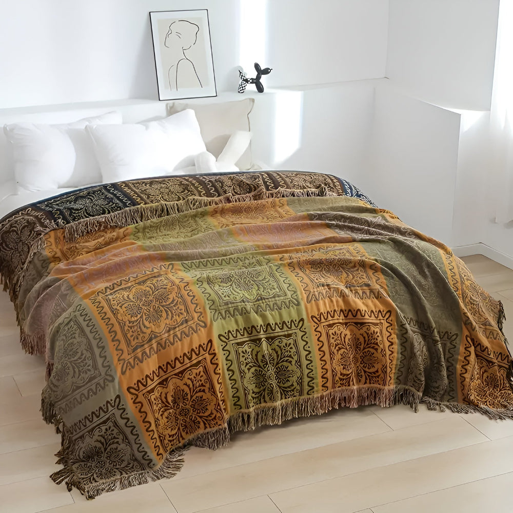 Boho Mandala Tassel Throw Blanket for Cozy Home Decor