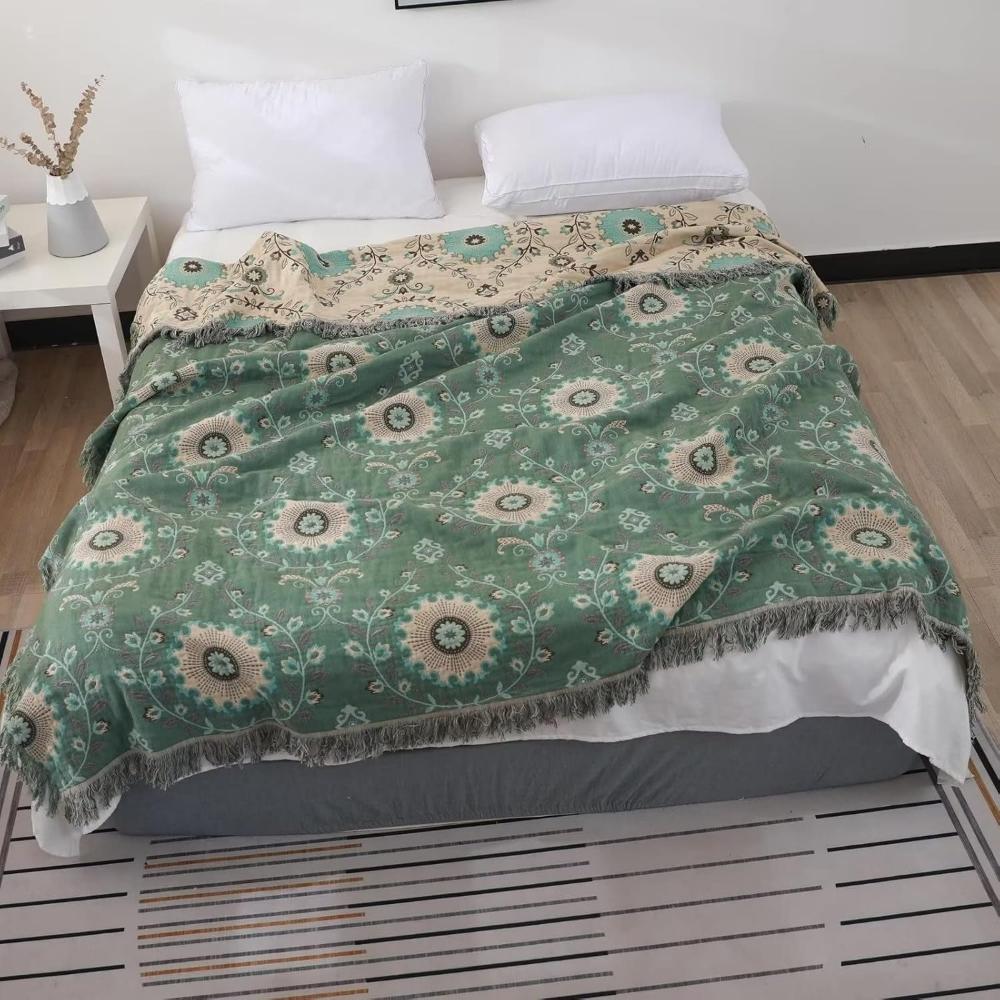 Plaid rétro Mandala réversible pour décoration intérieure chaleureuse