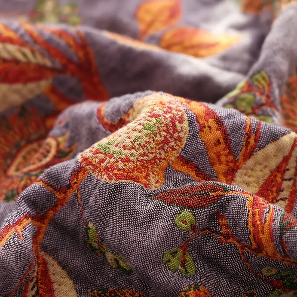 Floral Cotton Throw Blanket with Tassels - Boho Home Decor