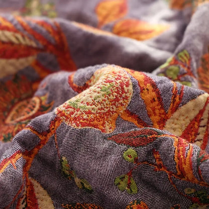 Floral Cotton Throw Blanket with Tassels - Boho Home Decor