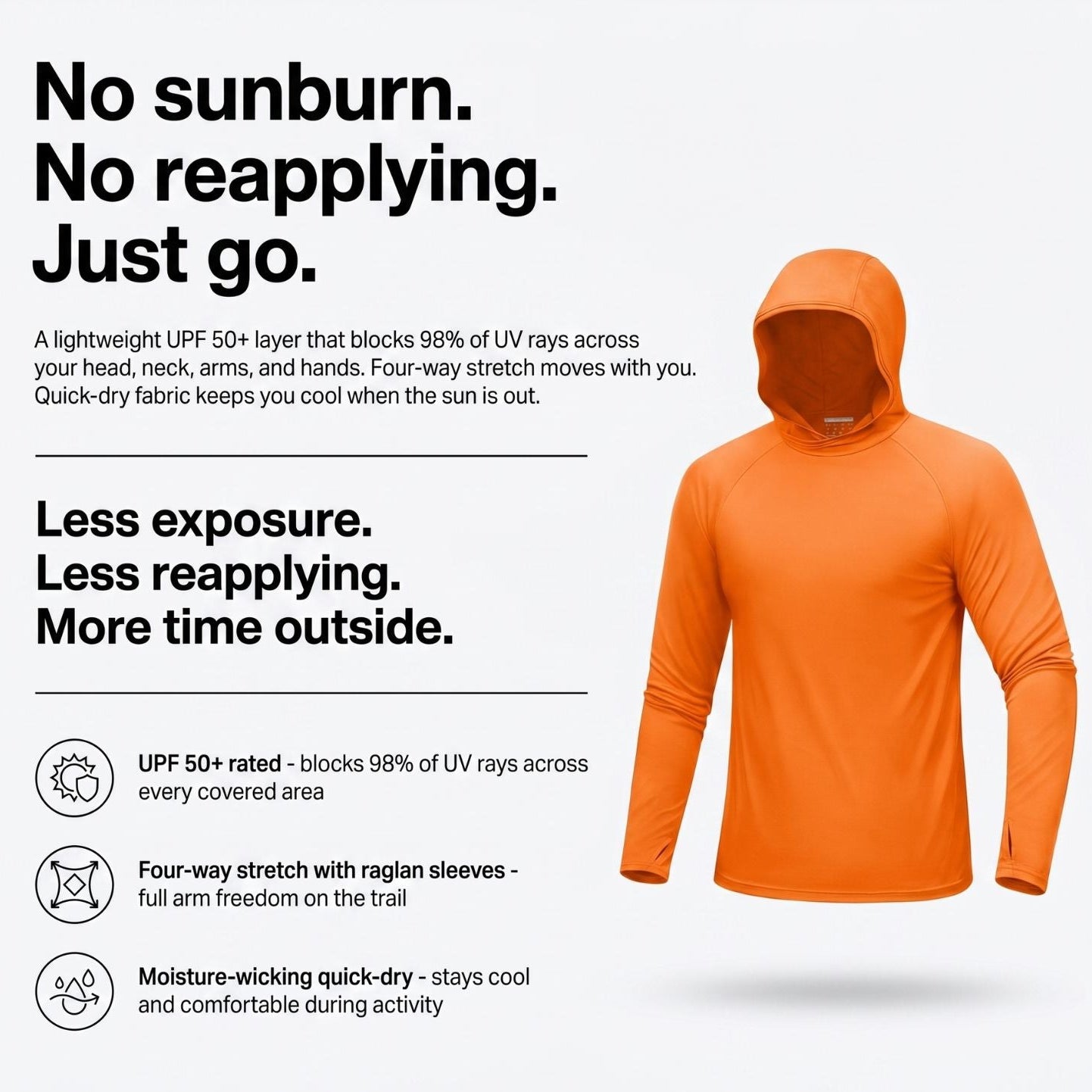 Men’s UPF 50+ Sun Hoodie – Quick-Dry Hiking & Fishing Top with Thumb Loops