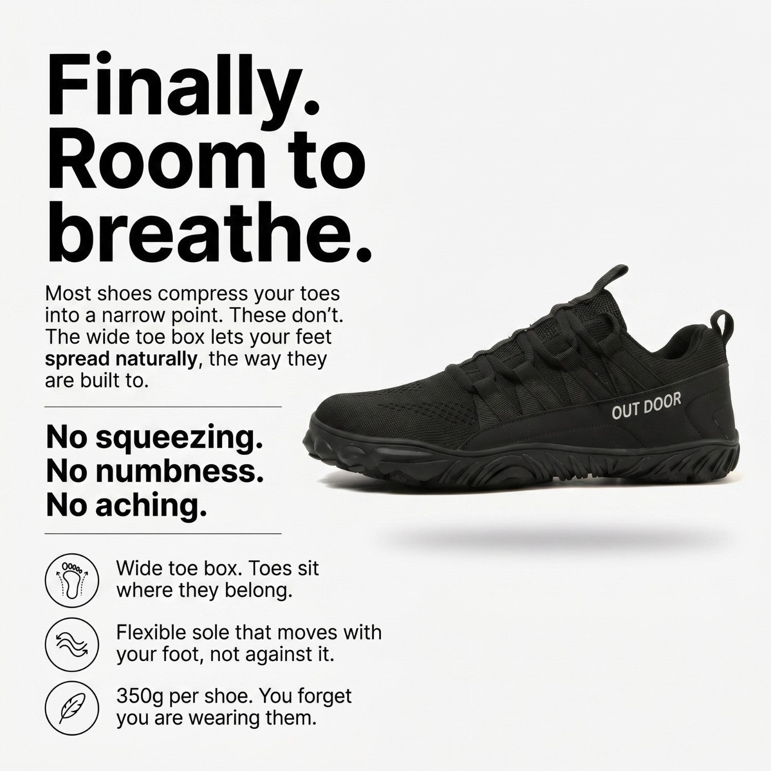 Wide-Fit Barefoot Walking Shoes – Breathable Shoes with Grippy Outsole