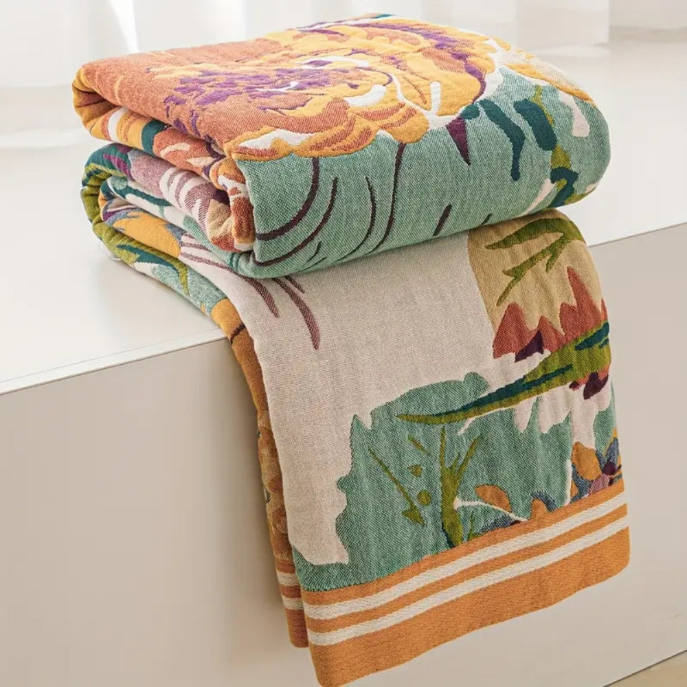 Cozy Sienna Floral Cotton Throw Blanket for Home Decor & Comfort