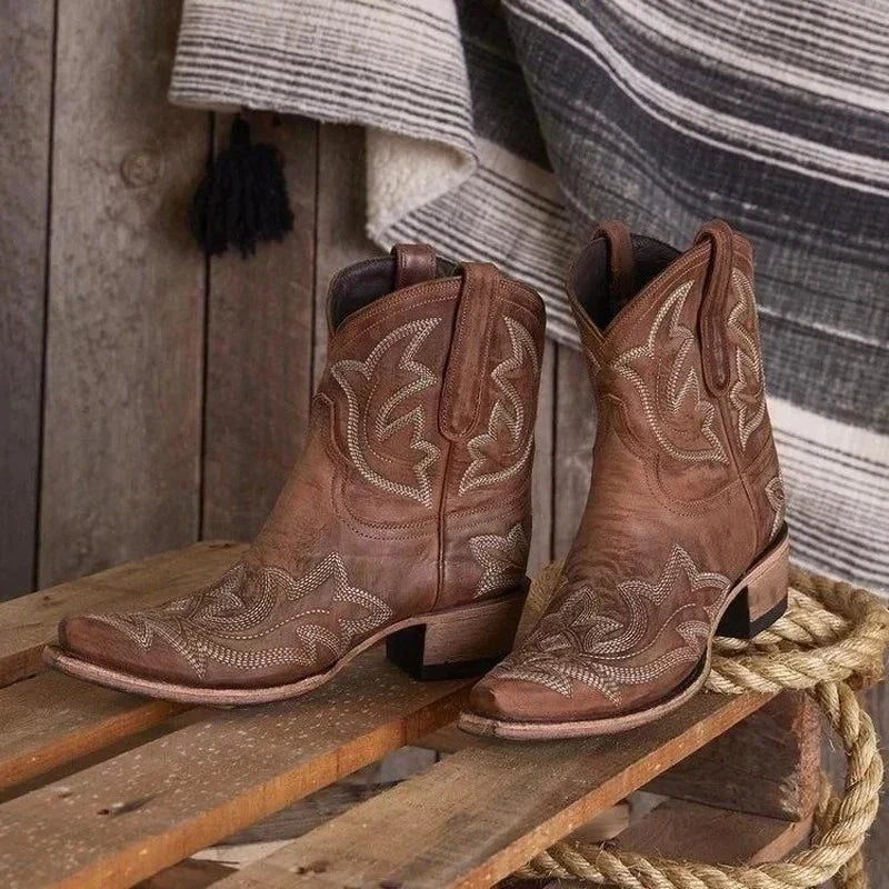 Contemporary Western Fashion Embroidered Ankle Cowboy Boots for Women