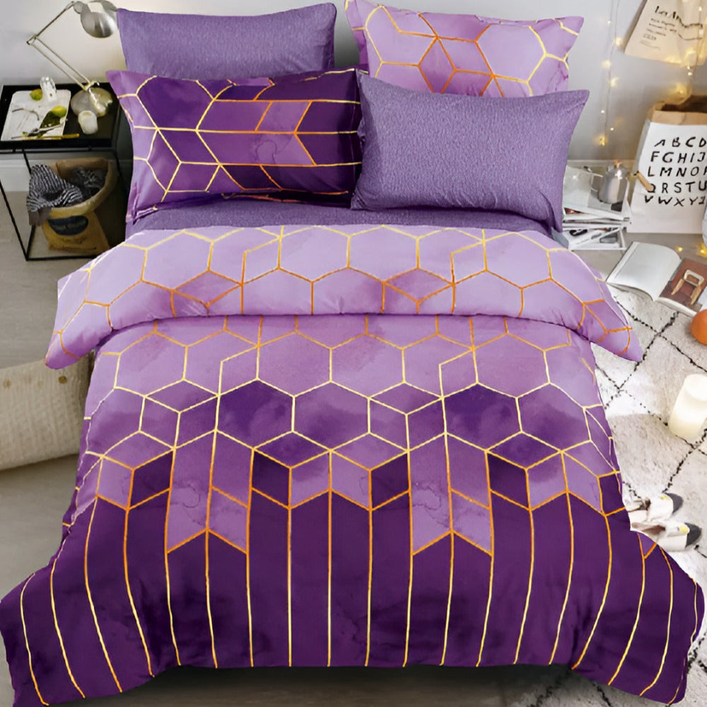 Golden Cosmo Hive | 3-Piece Luxury Quilt Cover Set for Bedding