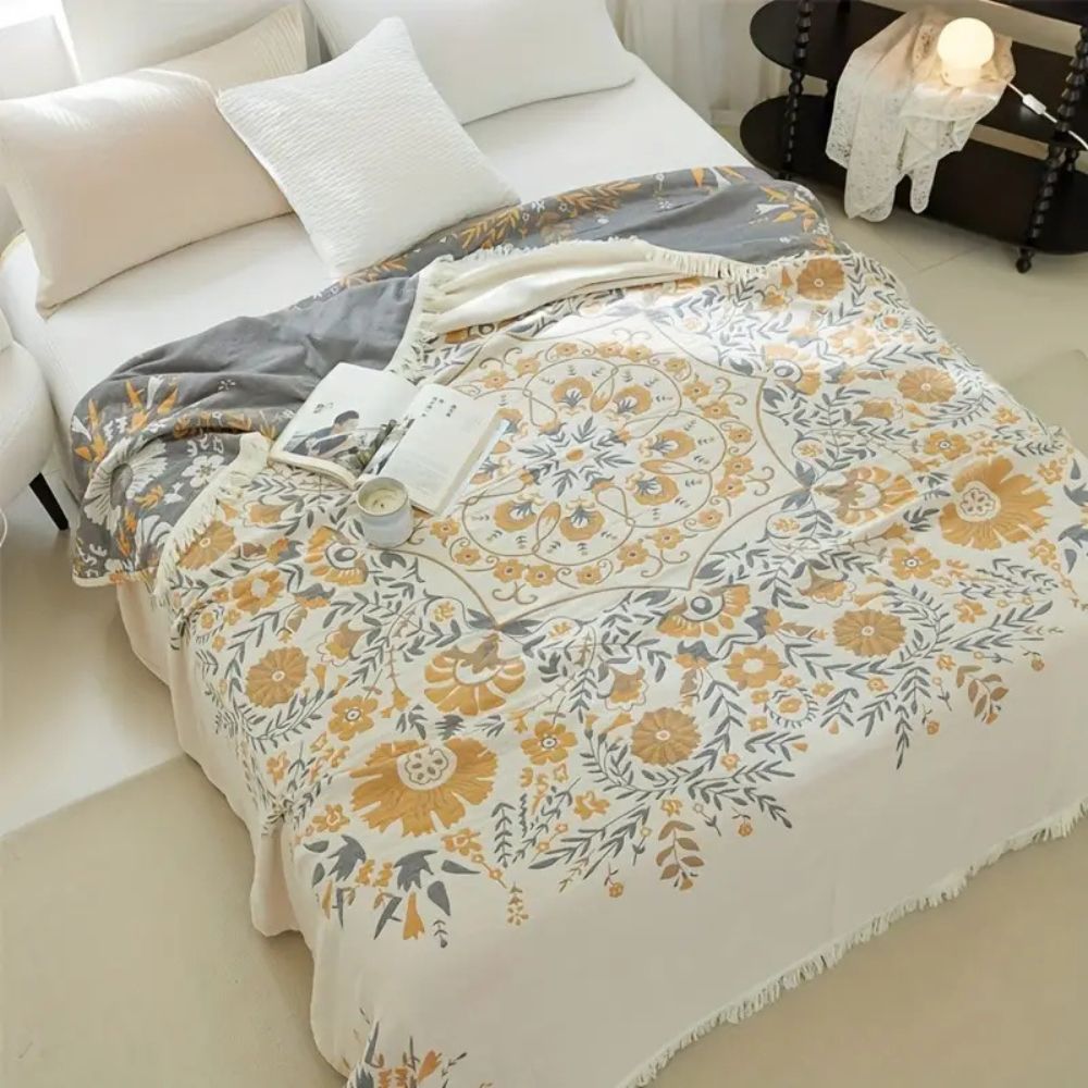 Reversible Floral Throw Blanket - Versailles Style Cozy Decor