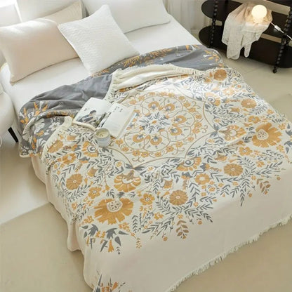Reversible Floral Throw Blanket - Versailles Style Cozy Decor