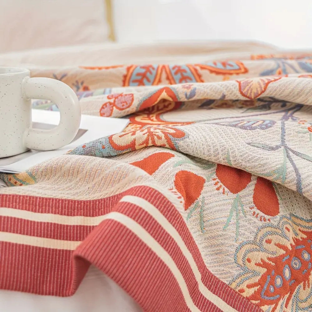 Reversible Cotton Throw Blanket - Vineyard Blossom Design for Cozy Living