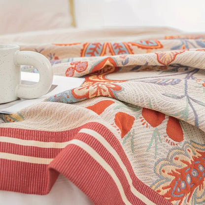Reversible Cotton Throw Blanket - Vineyard Blossom Design for Cozy Living