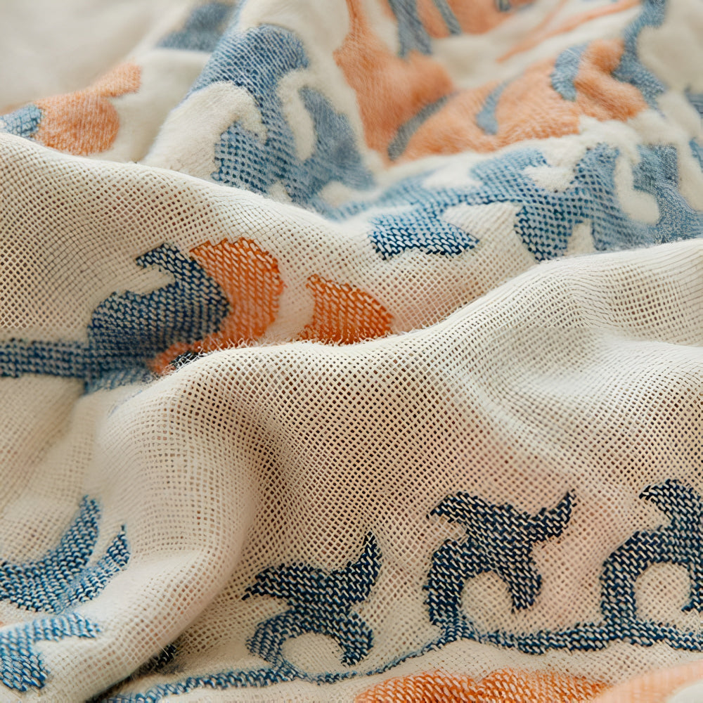 Reversible Floral Cotton Blanket - Cozy Rustic Throw for Home Decor