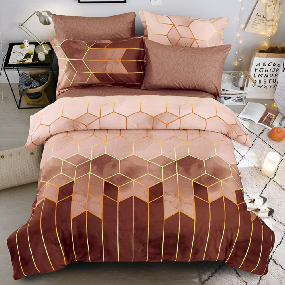 Golden Cosmo Hive | 3-Piece Luxury Quilt Cover Set for Bedding