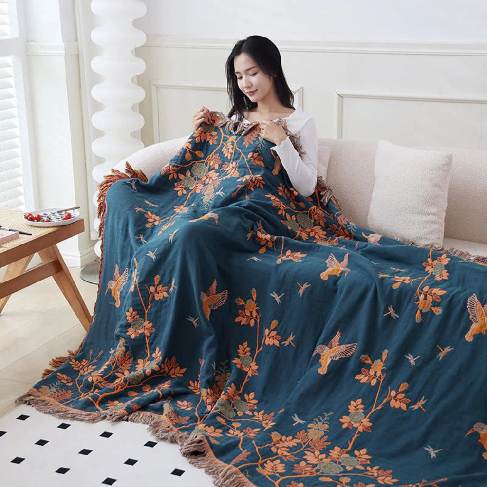 Plaid en coton multi-couches de luxe pour décoration intérieure chaleureuse