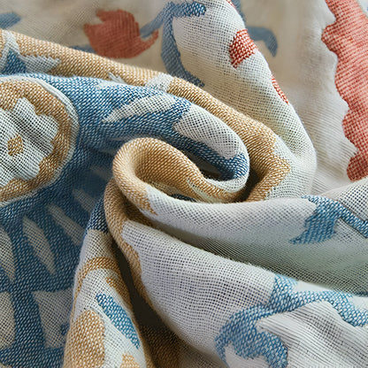 Reversible Floral Cotton Blanket - Cozy Rustic Throw for Home Decor