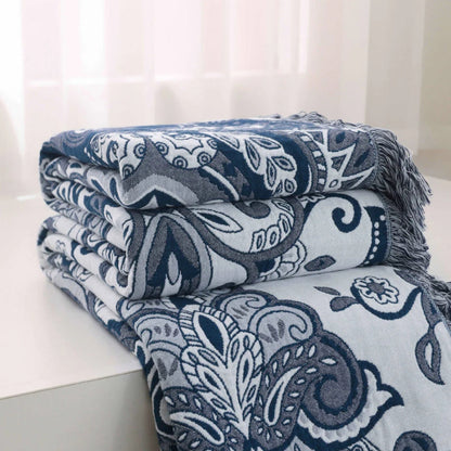Soft Cotton Paisley Blanket with Tassels - Cozy Throw for Home Decor