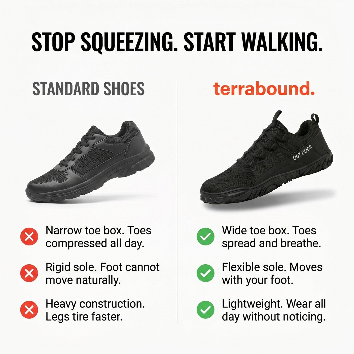 Wide-Fit Barefoot Walking Shoes – Breathable Shoes with Grippy Outsole