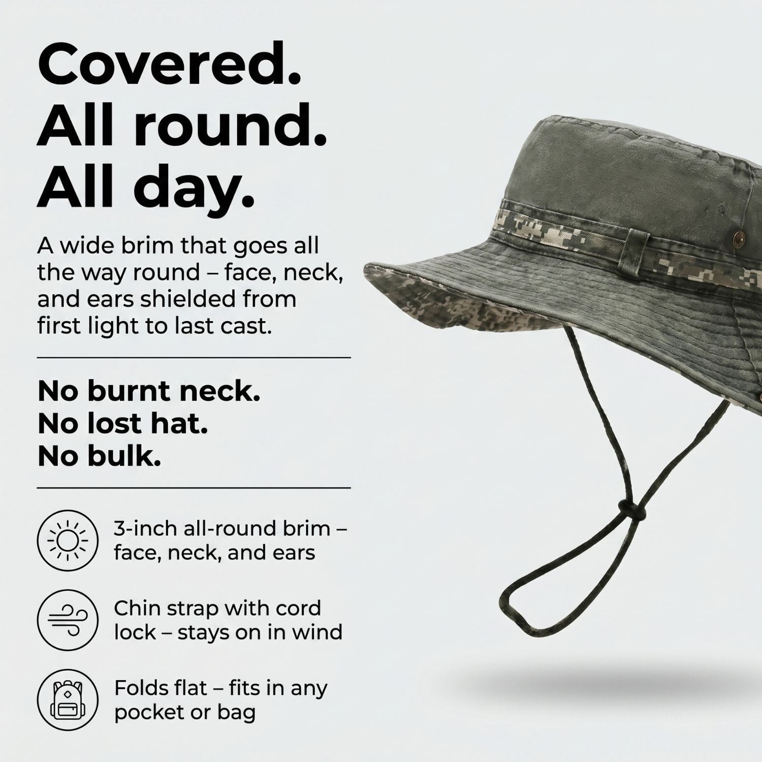 Men’s Boonie Hat – Packable Wide-Brim Sun Hat for Hiking & Fishing