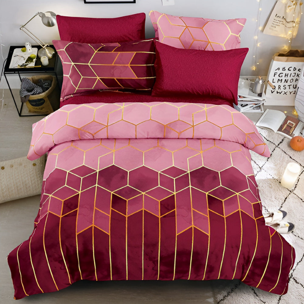 Golden Cosmo Hive | 3-Piece Luxury Quilt Cover Set for Bedding