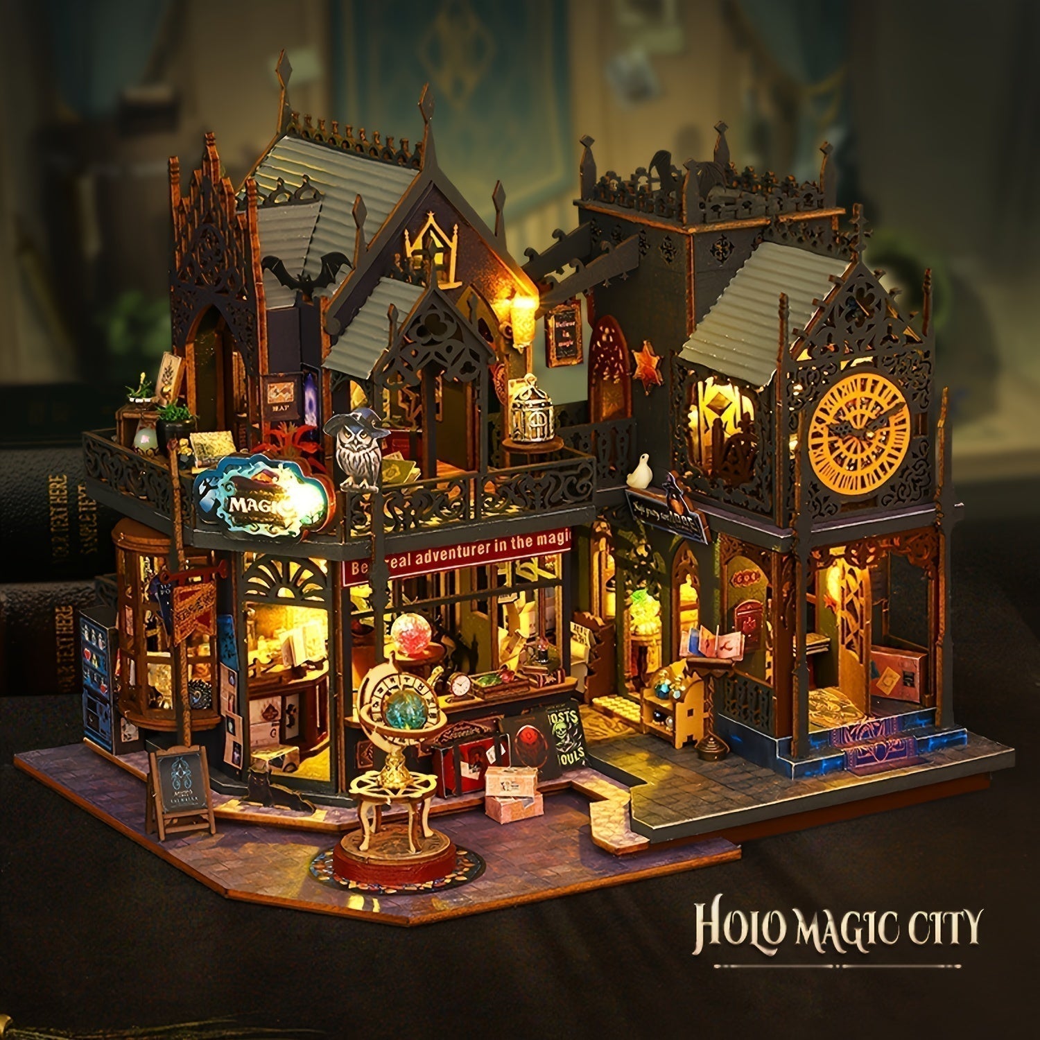 3D Wooden Book Nook | LED-Lit Miniature Bookend Scene
