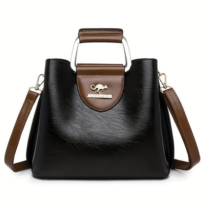 Designer Leather Handbag | Two-Tone Black Brown Timeless