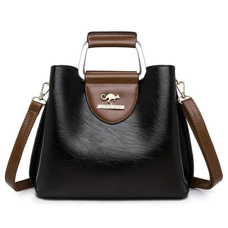 Designer Leather Handbag | Two-Tone Black Brown Timeless