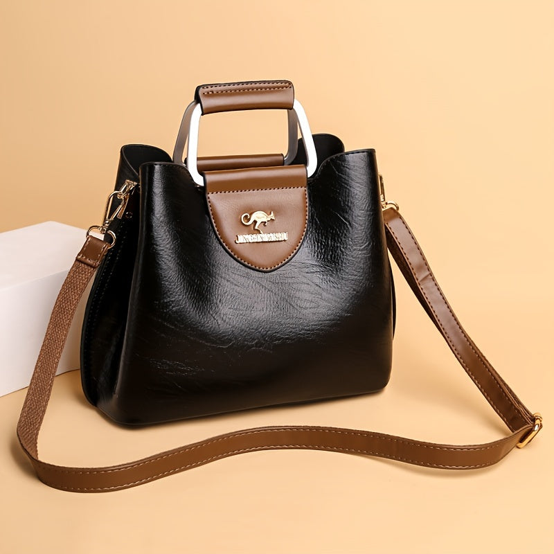 Designer Leather Handbag | Two-Tone Black Brown Timeless